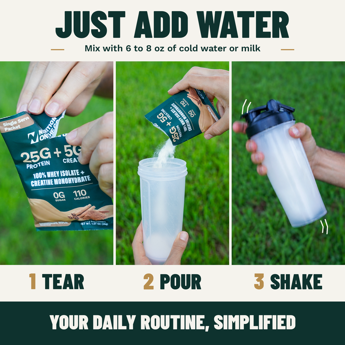Nutrition On The Go Protein + Creatine — Cinnamon Roll 6 serving support