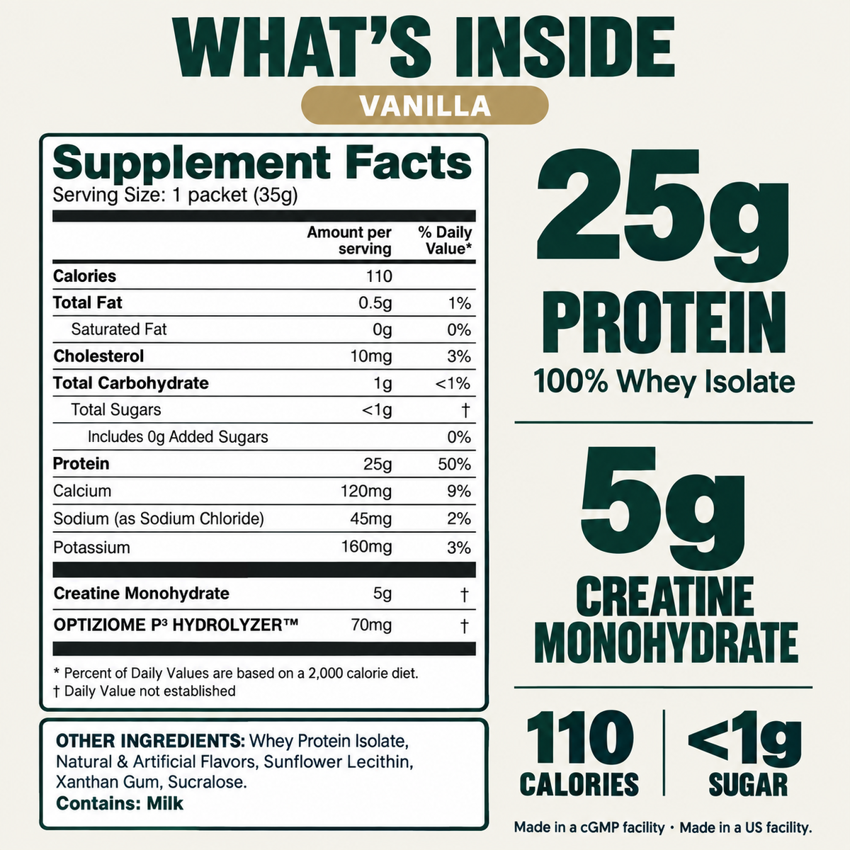 Nutrition On The Go Protein + Creatine — Vanilla Single Serving facts